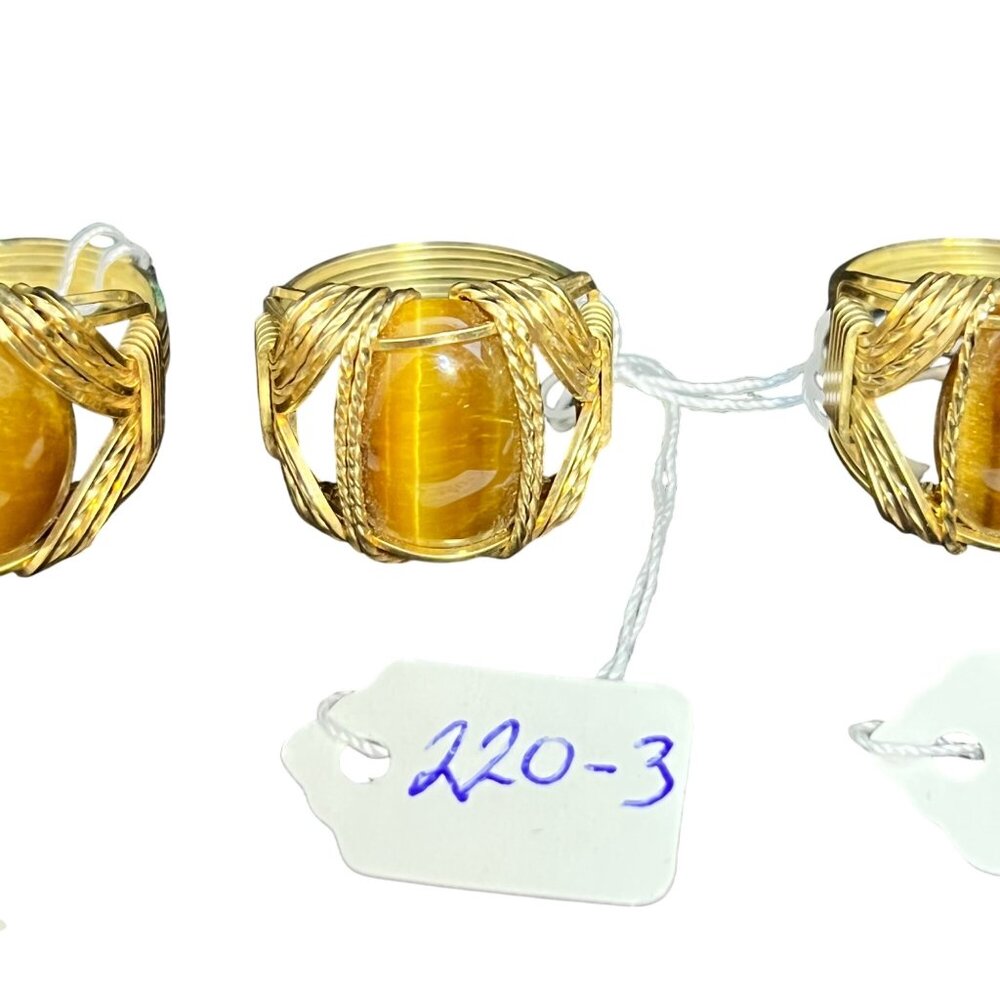 Vintage Gold Filled Wire Wrapped Tigers Eye Cabochon Men's Ring (R220-1) - Picture 10 of 13
